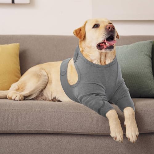 IECOii Hundebody Nach Op,Atmungsaktiv Bandage Hund Vorderbein,HundOp Body mit Beinen Ellbogenschutz Hund Vorderbeine Ärmel für Hunde Schutzanzug Body für Hunde Baumwolle Verstellbar,Grau,3XL
