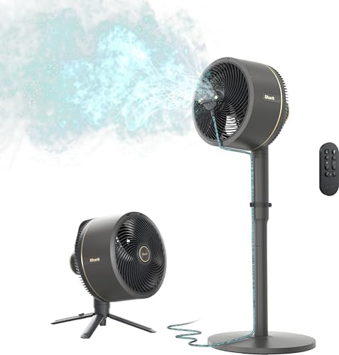 Shark FlexBreeze Pedestal & Tabletop, Indoor & Outdoor, Portable, Oscillating Fan with Remote, Quiet, Powerful, Corded & Cordless with InstaCool Misting Attachment, Dark Grey (Renewed)