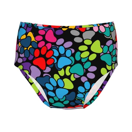 Colorful Paw Print Girls' Underwear Soft Cotton Little Girls Panties Comfort Briefs