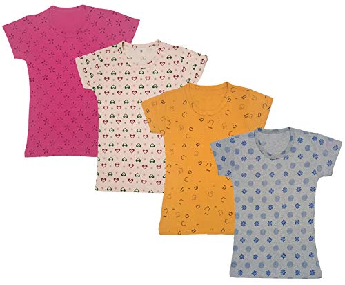 Image of indi weaves Girls Half Sleeve Cotton Printed T-Shirts Pack of 4