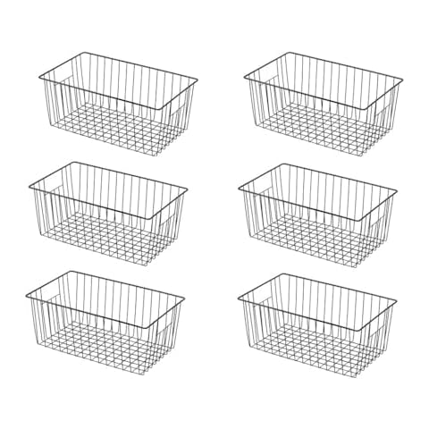 Y.Z.Bros 16inch Freezer Wire Storage Organizer Baskets, Household Refrigerator Bins with Built-in Handles, Black, 6PACK Cover