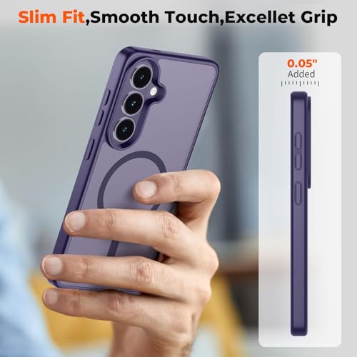 Image of SUPFINE Magnetic for Samsung Galaxy S26 Plus Case with Screen Protector, (Built-in Magnets) (Military Grade Drop Protection) Slim Translucent Shockproof Phone Case,Dark Purple