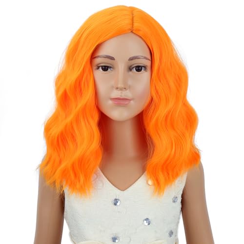 Image of PATTNIUM Orange Wig for Girls Kids Short Light Orange Wigs Side Part Shoulder Length Wavy Heat Resistant Synthetic Wig