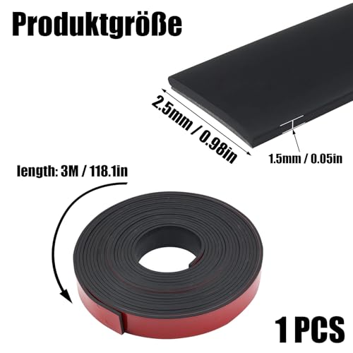 Gummistreifen selbstklebend, Neopren Gummimatte Gummiplatte, Vollgummi Gummiprofil, für Abdichtung, DIY, Bodenschutz, Stoßdämpfung, Anti-Rutsch, 25mm(B) x1.5mm(D) x3m(L)