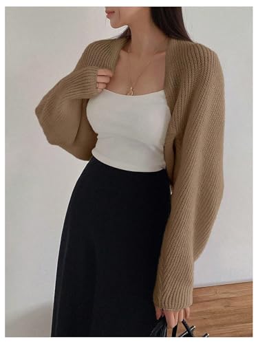 Image of SweatyRocks Women's Open Front Cropped Cardigan Long Sleeve Bolero Shrug Sweater