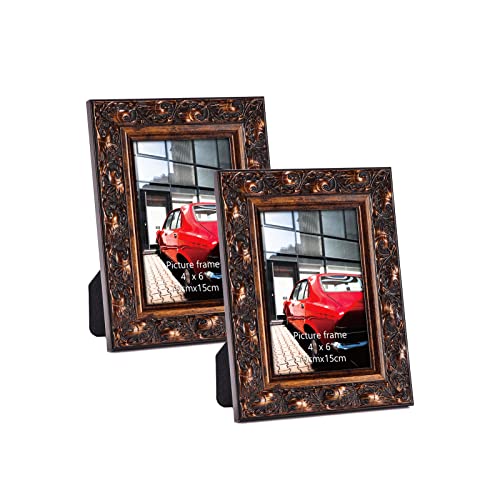 Mebrudy 4X6 Picture Frames Set Of 2, Vintage Antique Photo Frames For Wall Mount Or Table Top, Brown #TOP8