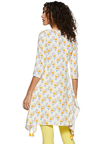 Image of global desi Womens Round Neck Floral Printed Asymmetrical Tunic