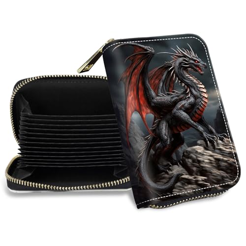DHYYDSQZ Credit Card Holder with Zipper, Slim RFID Blocking Card Wallet for Women Men Dragon Design PU Leather Small Accordion Card Case Wallet, ID Card Organizer, Pocket Business Card Case