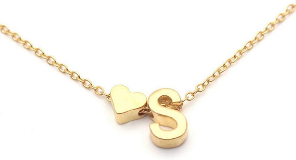 Saengthong 26 Letters Women Tiny Love Heart Collier Choker Necklace Pendant Lovers Gifts (N)