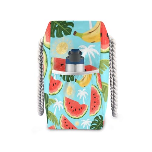 OTVEE Watermelon Tropical Leaves Pattern Beach Bags for Women Ladies Large Canvas Tote Shoulder Bag Waterproof Travel Bags for Gym Swim Pool Camping3