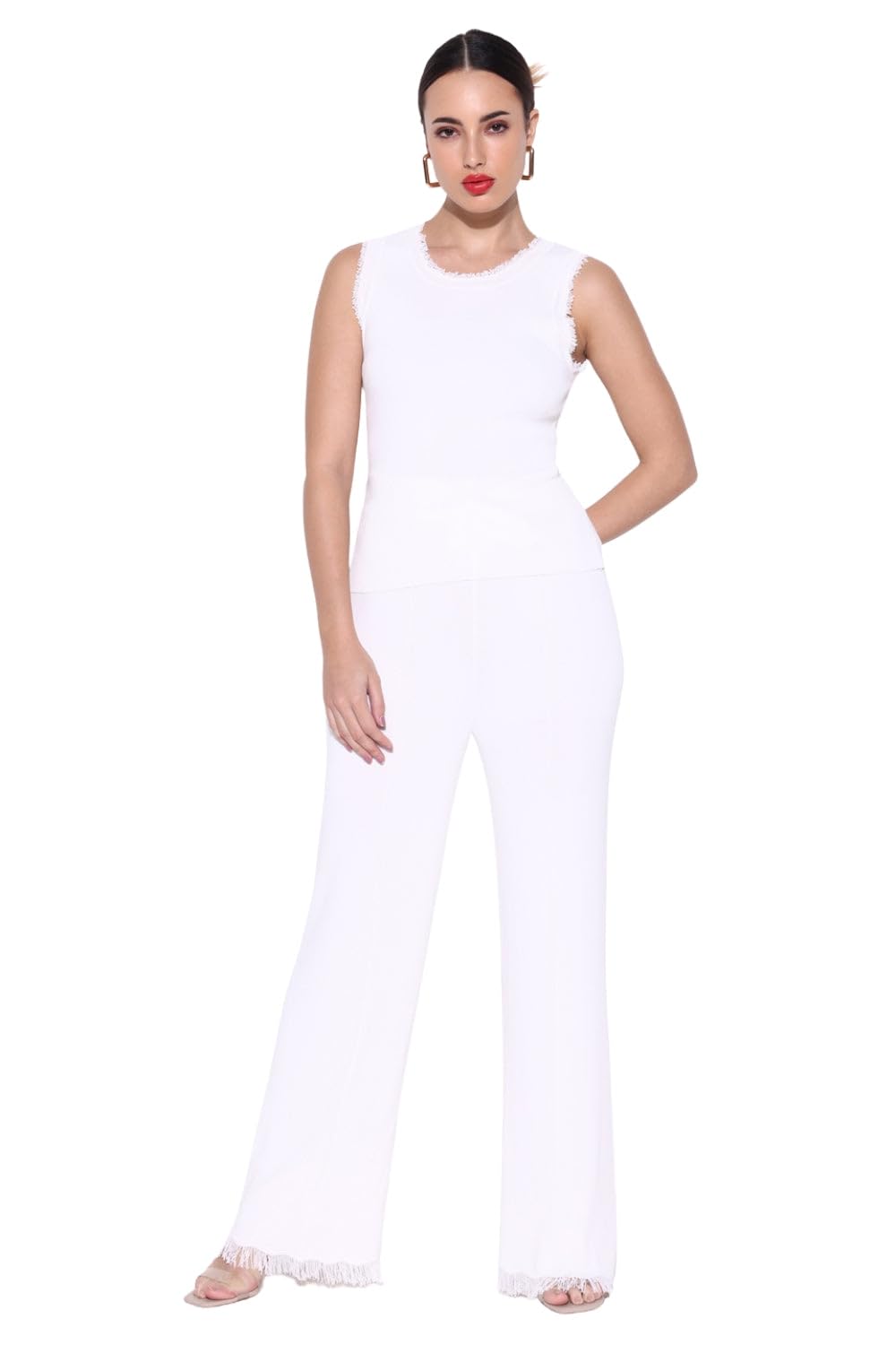 showoffff Edition Women's White Frayed Top with Pants Co-Ords Set-CHN-909_White_S-picture-40