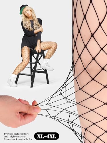 URATOT 4 Pairs Plus Size Fishnet Cross Mesh Tights Sexy Fishnets Pantyhose Stockings Thigh High Stockings3