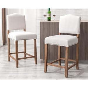 CIMOTA Counter Height Bar Stools Set of 2 Farmhouse Bar Chairs Mid Century Counter Stools Barstools with Back Kitchen Stools with Wood Legs for Island/Home Bar/Pub/Dining Room, Linen Beige, 26 Inch CIMOTA Counter Height Bar Stools Set of 2 Farmhouse Bar Chairs Mid Century Counter Stools Barstools with Back Kitchen Stools with Wood Legs for IslandHome BarPubDining Room Linen Beige 26 Inch