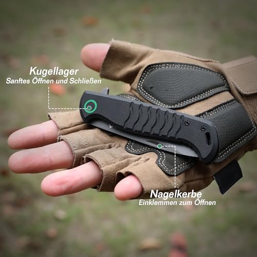 FLISSA Taschenmesser Klappmesser mit G10-Griff, 14C28N Edelstahlklinge, Scharfes Outdoor Messer, EDC-Messer für Camping, Gefaltete Länge: 10,8 cm – Bild 4