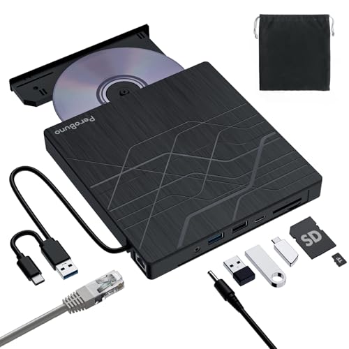 Super External CD DVD Drive, USB 3.0 DVD Burner with Ethernet Adapter, 3 USB and 2 TF/SD Card Ports, CD DVD Player Reader Writer Optical Disk Drive for Laptop MacBook PC Windows 11/10/8/7 Linux Mac OS -  PeroBuno, TP996