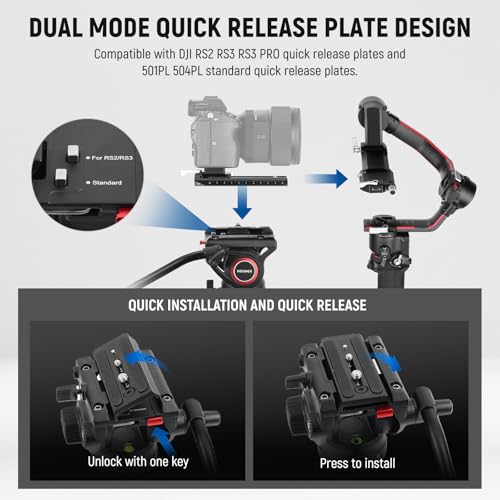 Image of NEEWER 74 inch Video Tripod with Fluid Head & Damping Control, Aluminum Heavy Duty Camera Stand Professional with QR Plate for DSLR Camcorders for Video Recording, Cleaning Cloth, Max Load 17.6 lbs, TP74