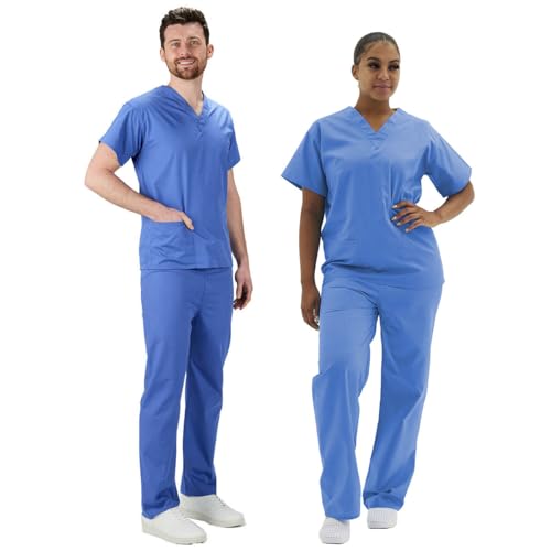 Interweave Healthcare Scrub Set Medical Uniform Unisex Reversible Scrubs Top & Trousers with Pockets in 8 Colours (as8 Alpha m Regular Regular Mid Blue)