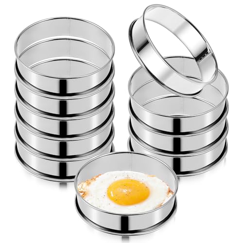 BESTonZON 10個 ステンレス製クランペットリング 多機能マフィン型 お菓子作り用ベーキングアクセサリー 軽量コンパクトで収納簡単 家族向け