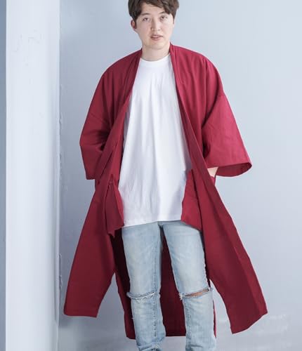 Image of Men's Long Cotton Linen Kimono Cardigan Oversized Noragi Jacket Man Haori Summer Yukata Beach Robe