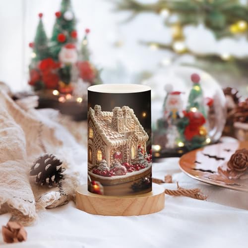 Image of Gingerbread House Flickering Flameless Candles LED Battery Operated with Remote Timer Pillar Candles for Home Birthday Wedding Christmas Decor, Set of 2