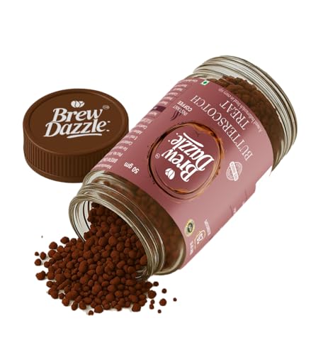 Image of BREW DAZZLE Butterscotch Coffee | Instant Coffee | Rich Flavour Taste & Strong Natural Delightful Coffee Granules | Hot & Cold Coffee Butterscotch Treat | 100% Arabica (50g)