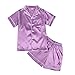Produktbild Kinder Jungen Mädchen Satin Pyjamas Set Seide Pyjamas Sleepwear Nachtwäsche Loungewear Kleidung Set Geschenke für Kinder Button Down Tops and Shorts 2Pcs Outfit, Violett, 6-7 Jahre, 130