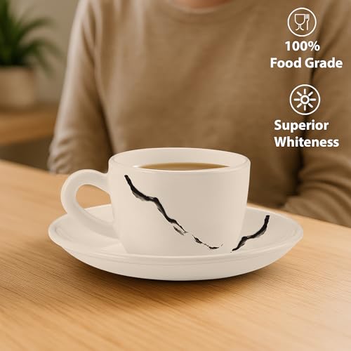 Image of Treo By Milton Opalware Ophelia 13 Stria Cup & Saucer Set | Microwave & Dishwasher Safe | Bone-Ash Free | Tempered Toughness | Set of 12 | White | Crockery Set for Daily Use & Gifting