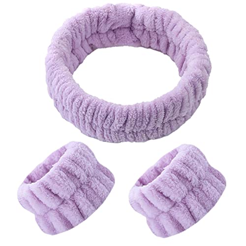 PIGMANA Juego de diadema y pulsera facial, bandas de lavado facial para muñecas, diadema de microfibra y pulsera, diadema de toalla para lavar la cara, maquillaje, cuidado de la piel Cover