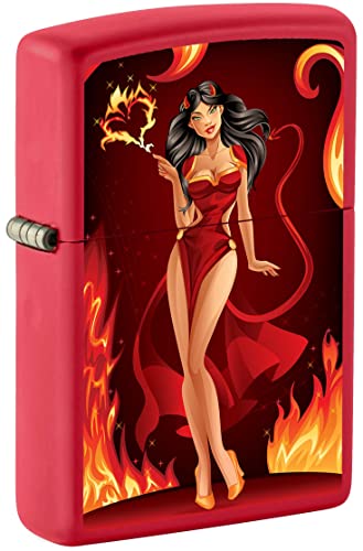 Encendedor Zippo Brunette Devil Pin-Up Rojo Mate