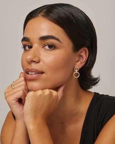 PAVOI 14K Gold Plated Chunky Triple Hoop Stud Earrings for Women | Cubic Zirconia Chunky Studs | CZ Drop Dangle Earrings4