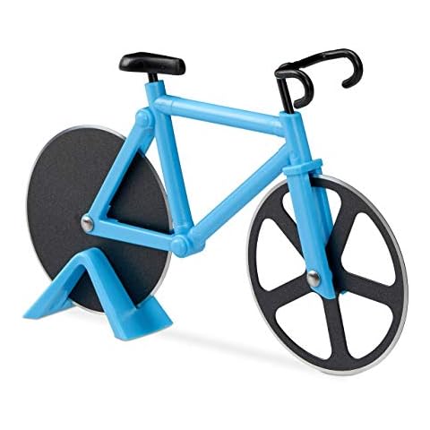 Relaxdays Cortador de Pizza Bicicleta, Acero Inoxidable y plástico, Azul Cover