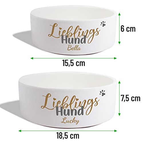 Hundenapf Keramik personalisiert mit Namen „Lieblings-Hund“ | Napf-Set mit/ohne Ständer | Doppelnapf Futternapf Fressnapf Trinknapf | große kleine mittelgroße Hunde Futterstation (2X 500ml, Gestell)