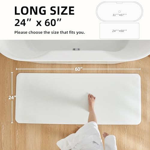 White Bath Mat, Bathroom Rugs Non Slip Washable Thin Absorbent Quick Dry Bath Mat Fits Under Door Bathroom Floor Mat Perfect for Bath, Shower, or Sink 24"x60" White