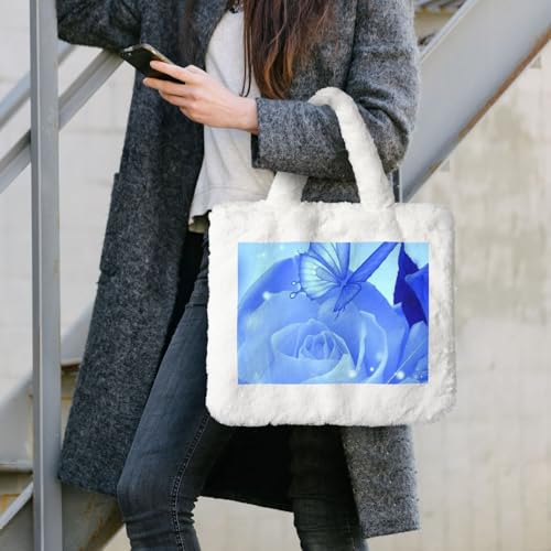 Sac à main en peluche imprimé papillons roses texture douce
