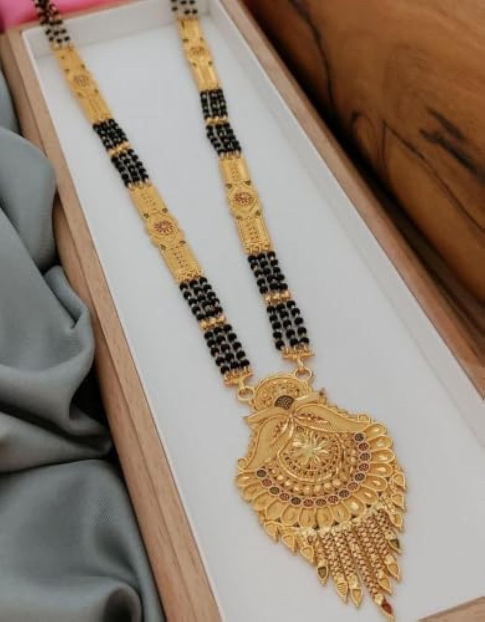 Women's Gold-Plated Long Mangalsutra with Butterfly Pendant Set