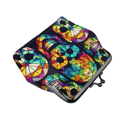 Pu Leather Buckle Coin Purse Abstract-Geometric-Skulls Girls Kiss-Lock Change Purse Wallets3