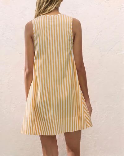 Image of OLAPTA Women Summer Sleeveless Babydoll Mini Tank Dresses Loose Fit Scoop Neck Ruched Short Dress with Pockets Party Clubwear