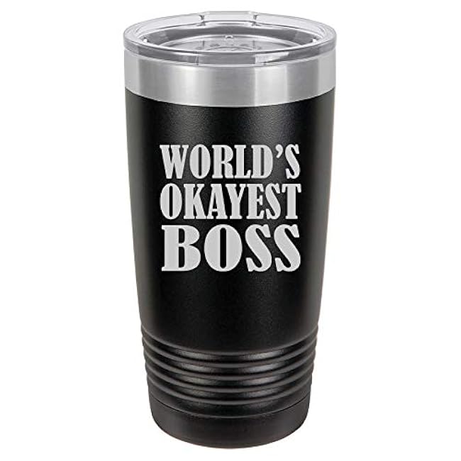 Tumbler Stainless Steel Vacuum Insulated Travel Mug World's Okayest Boss (Black, 20 oz)