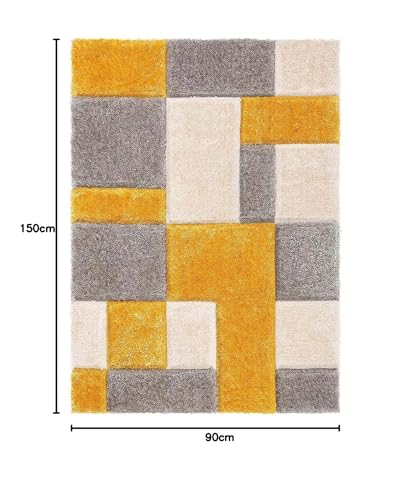 Image of Shaggy Rug for Bedroom Living Room 3X5 FEET Fluffy Plush Area Carpet with Non Slip Backing, Modern Cozy Floor Rug for Home Decor and Comfort (Yellow Grey -Box)