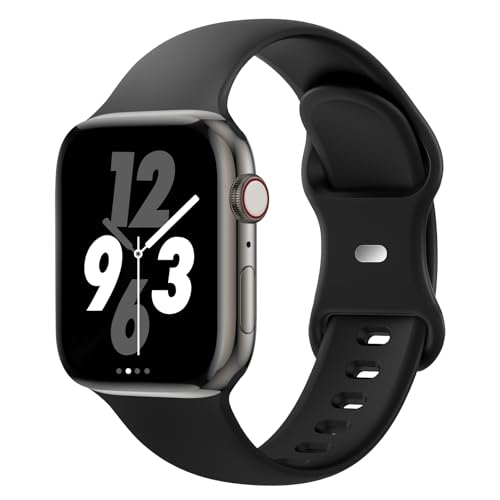 Sport Band Compatible with Apple Watch 38mm 40mm 41mm 42mm 44mm 45mm 46mm 49mm, Replacement Soft Silicone Strap Wristbands for iWatch Series 10/9/8/7/6/5/4/3/2/1 Ultra SE Women Men, Black