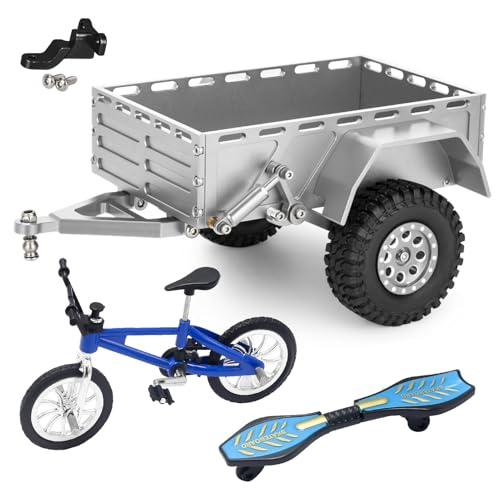 Aluminum RC Trailer with Hitch for TRX4M 1/18 RC Car Upgrade, Silver