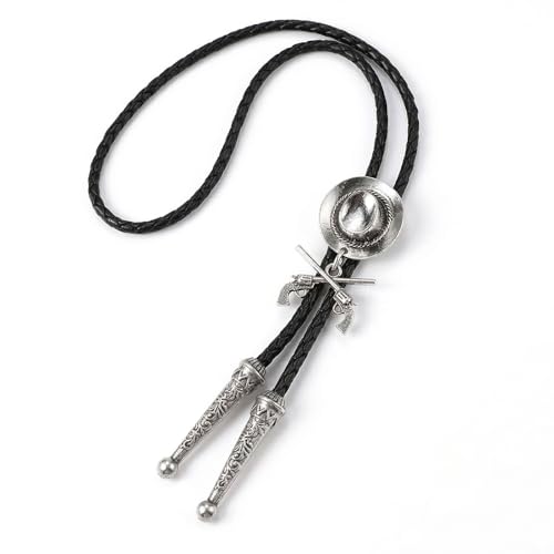 Image of Jeilwiy Bolo Tie for Men Western Cowboy Tie Necklace Gold Bolo Tie Leather Necktie Halloween Tie Accessories for Women