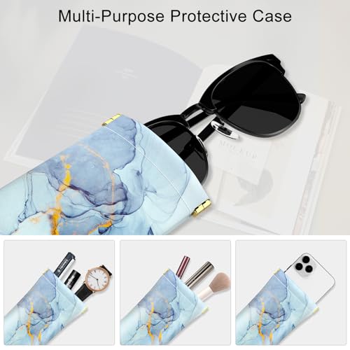 Image of 3 Pack Eyeglasses Pouch, Portable Squeeze Top Leather Sunglasses Pouch Spring Storage Glasses Case, Gradient Marble