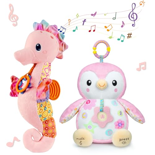 Image of Fuzqq Seahorse & Penguin Baby Toys，Infant Musical Stuffed Animals