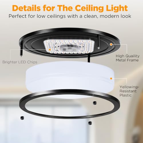 Image of LUTEC 13-Inch Flush Mount Ceiling Light, Dimmable 5CCT (3000K-6500K) Adjustable LED Ceiling Light, 37W 4200LM Super Bright Energy Efficient Modern Lamp for Bedroom, Hallway, Kitchen-Black