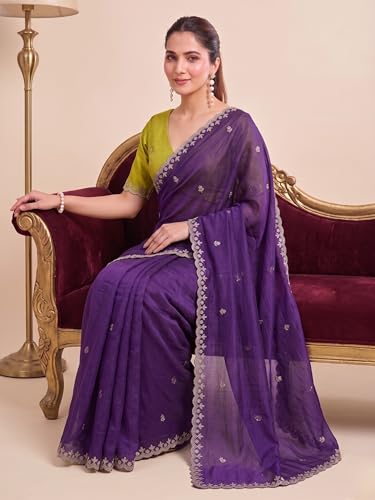 Image of Women's Chiffon Saree with Unstitched Blouse Piece