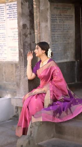 Image of Women's Banarasi Style Pure Kanjivaram Silk Jacquard Kanchipuram Pattu Saree With Un-Stiched Blouse (Pink)