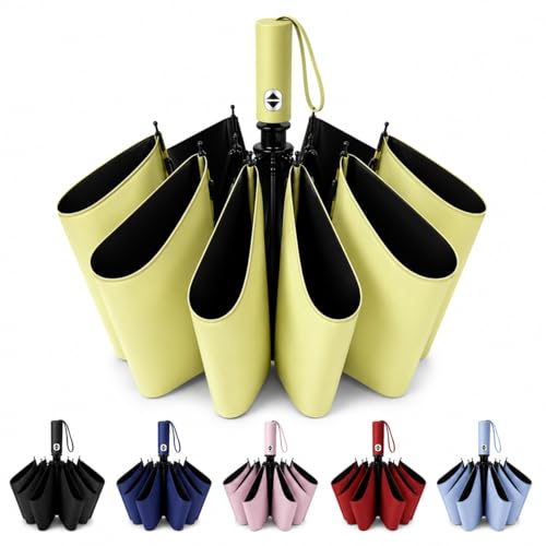 Image of LANBRELLA Portable & Folding Travel Umbrella, 3 Fold, Auto Open Close, Water Resistant, Windproof, with Carrying Handle (YELLOW)
