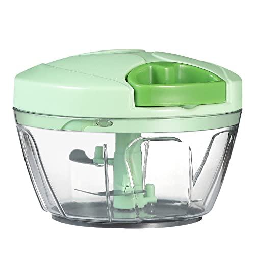 Image of Ourokhome Manual Food Processor Vegetable Chopper, Portable Hand Pull String Garlic Mincer Onion Cutter for Veggies, Ginger, Fruits, Nuts, Herbs, etc., 500ml, Green