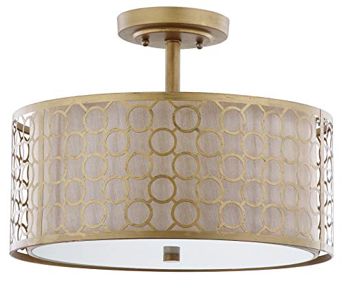 Safavieh Lighting Collection Giotta Farmhouse Antique Gold 16-Inch Diameter Semi Flush Mount Ceiling Light Fixture (Led Bulbs Included) #TOP1